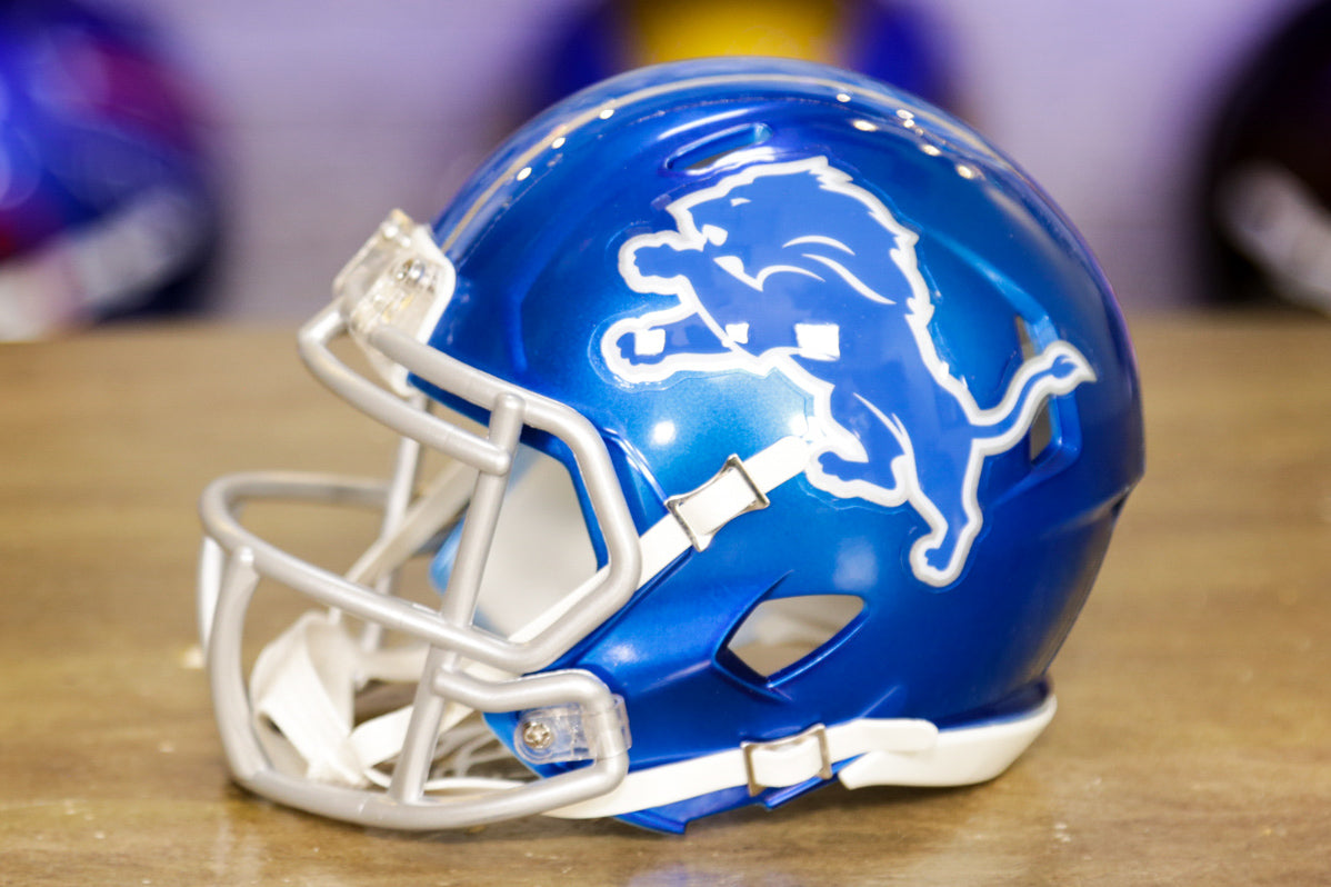Detroit Lions CUSTOM 2-Tone Blue/Silver Chrome LOADED Mini Football Helmet