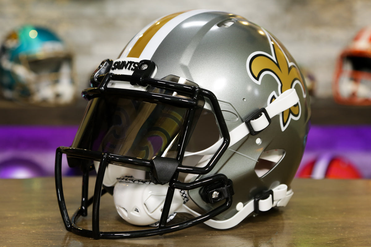 New Orleans Saints CUSTOM Matte Black - Metallic Silver Mini Football Helmet