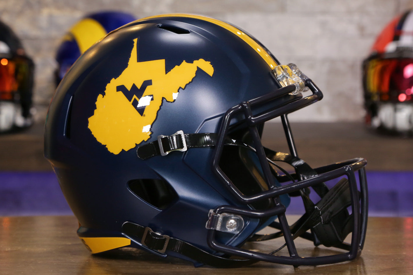 West Virginia Mountaineers Riddell Speed Display Helmet - Navy Country Roads Alternate